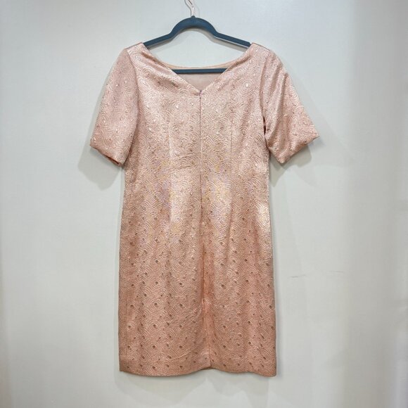Siri Short Sleeve Lined Back Slit Dress Peach Metallic Silver - Picture 6 of 8